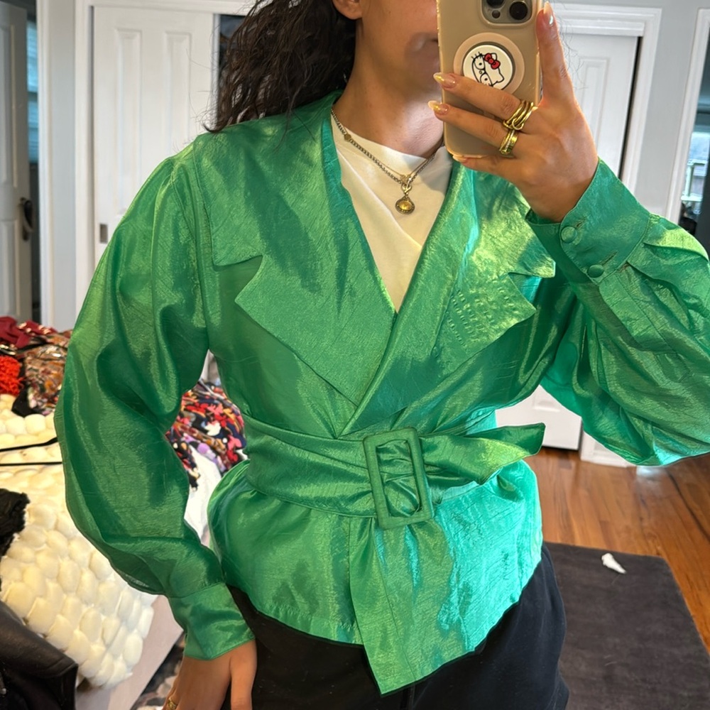 Vintage Emerald Green Jacket Blouse with Belt